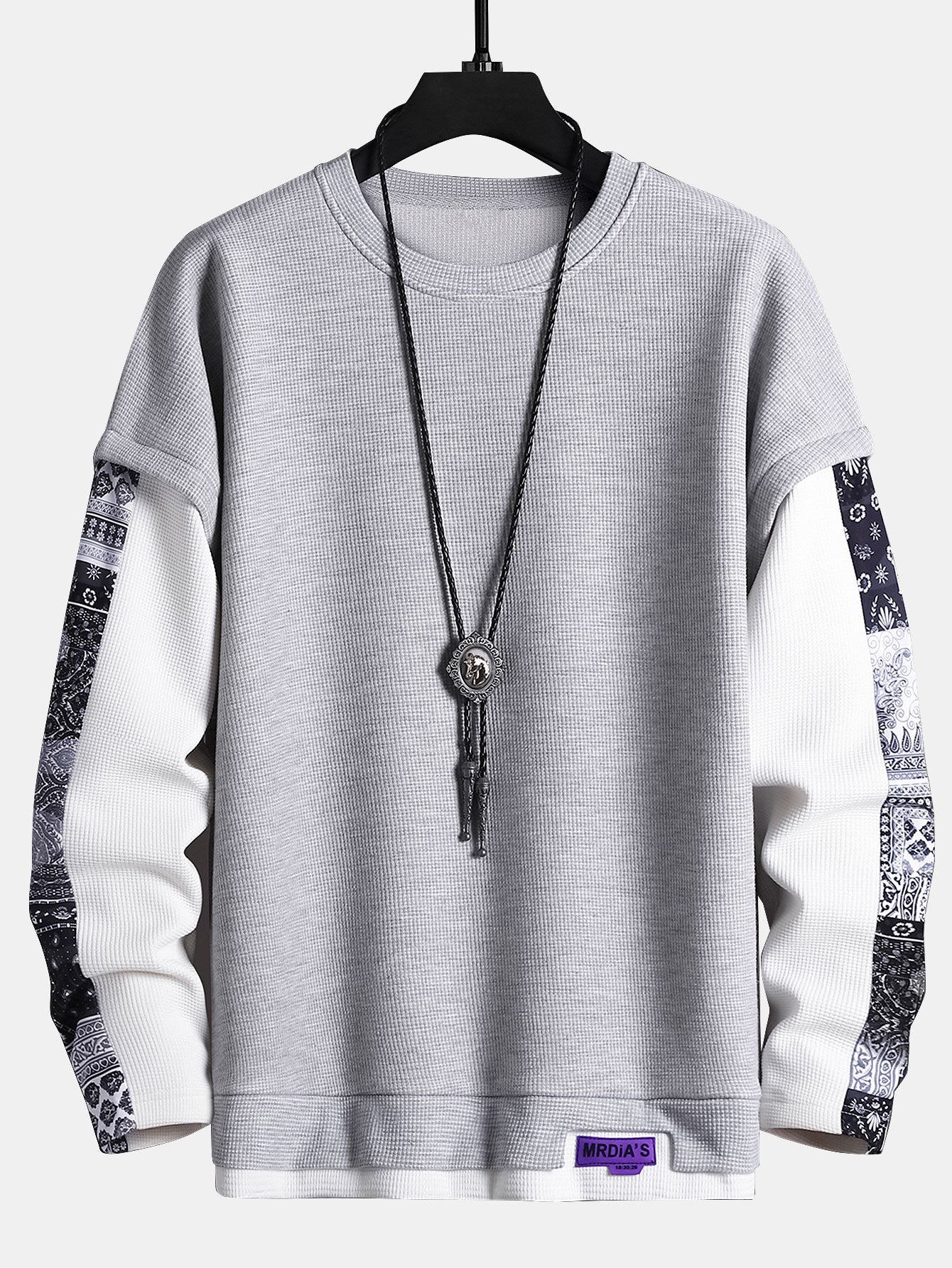 Paisley Print Double Layer Waffle Sweatshirt