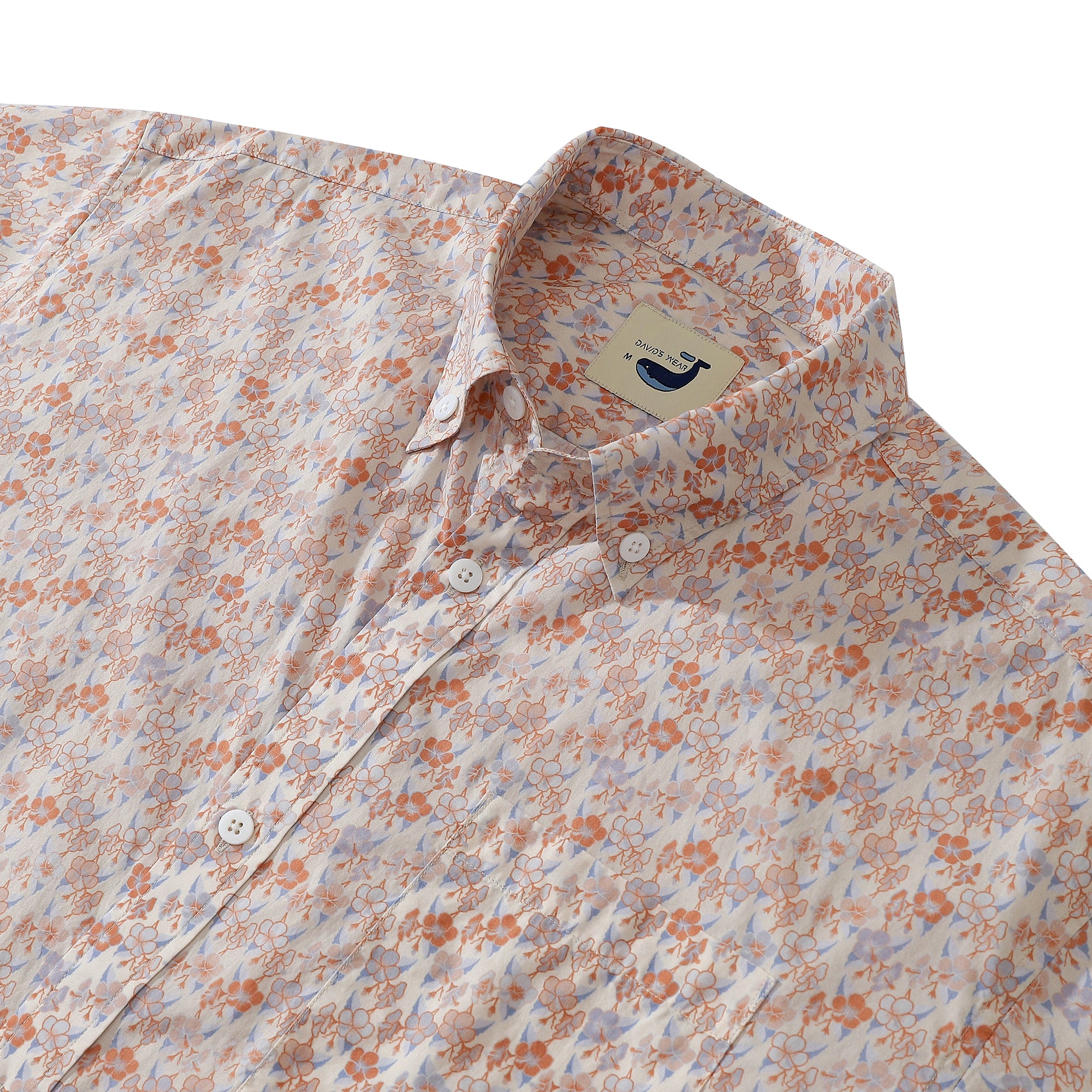 Men's Aloha Shirt Light Pink Floral Cotton Short Sleeve Button Down Pocket Workwear