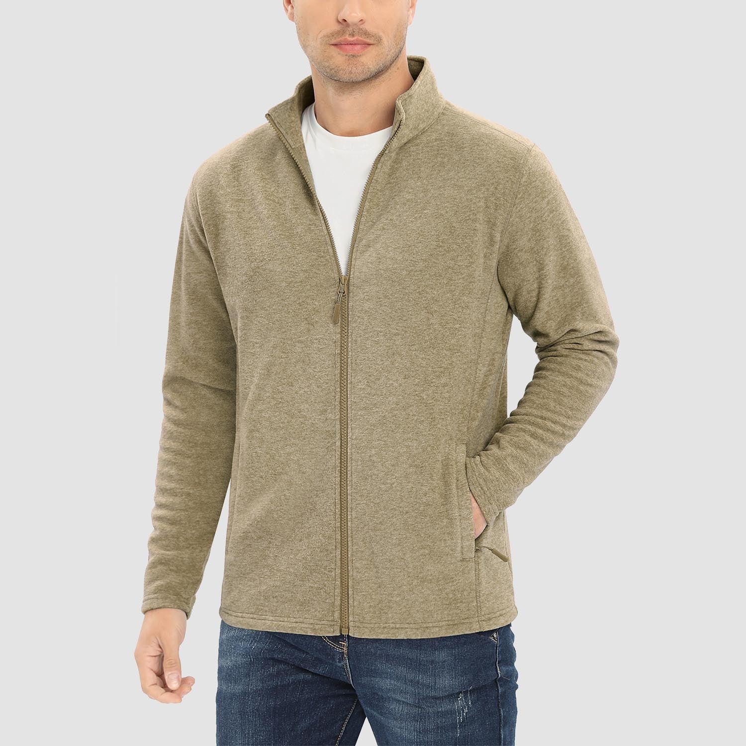 Men's Fleece Jacket Sweater Full Zip Up Coat With Zipper Pockets