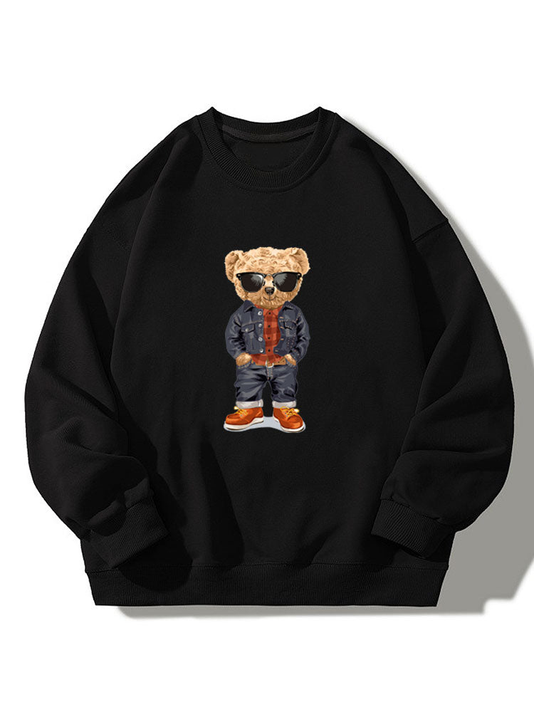 Denim Bear Crew Neck Relaxed Sweatshirt